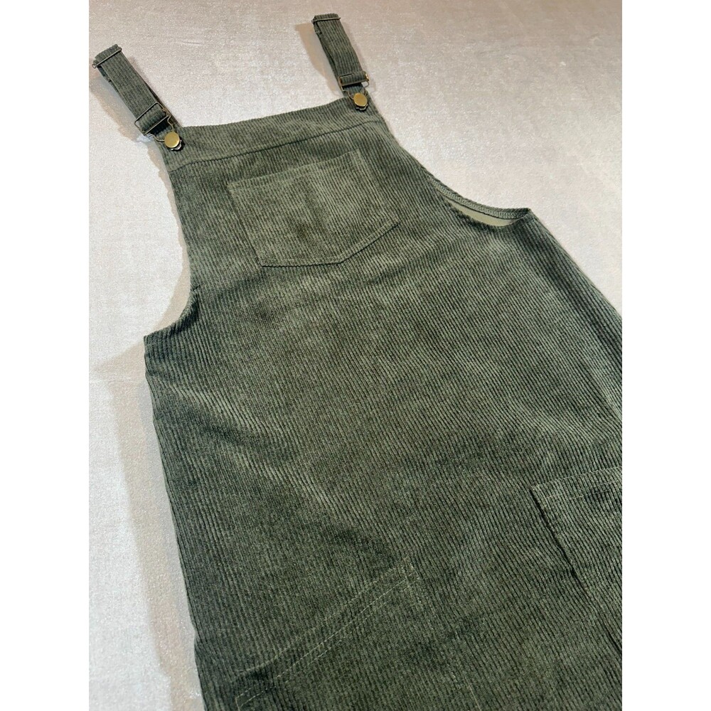 Olive Green Corduroy Overall Dress Skirt Short Women's Small Cottagecore
